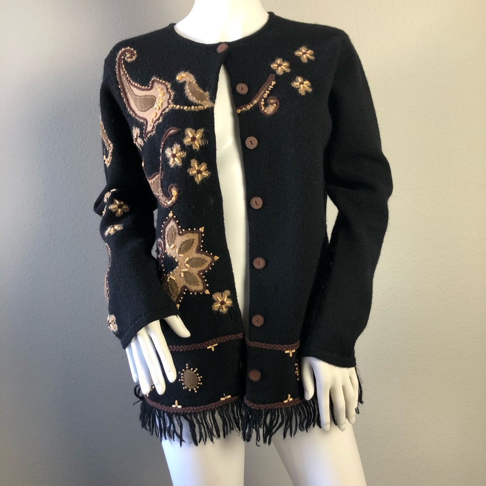 100% Wool Sweater w/ Fringe Small Susan Bristol